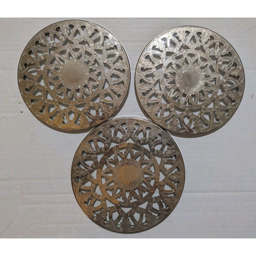 Vintage Eales 1779 Silverplate Pierced Coasters Set 3 Italian Openwork 6"